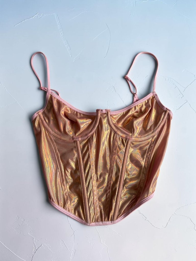 Out From Under Pink Holographic Corset Tank Top Size Small